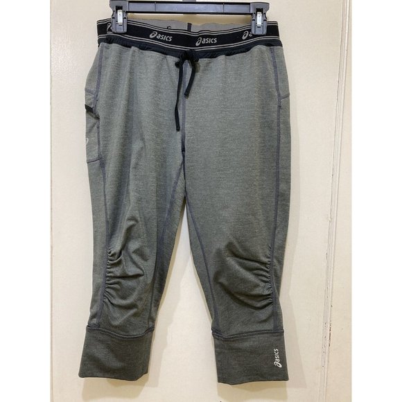 ASICS Athletic Pants Size L Gray Black Running Workout Yoga Logo‎ Elastic Waist - Picture 1 of 9